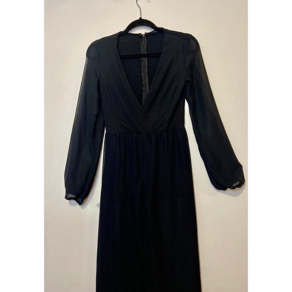 Black Romper with Sheer Overlay - Picture 2 of 4